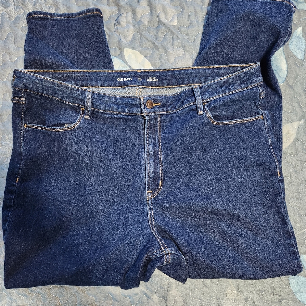 Old Navy Women's Dark Blue Straight Leg Jeans - Picture 3 of 9